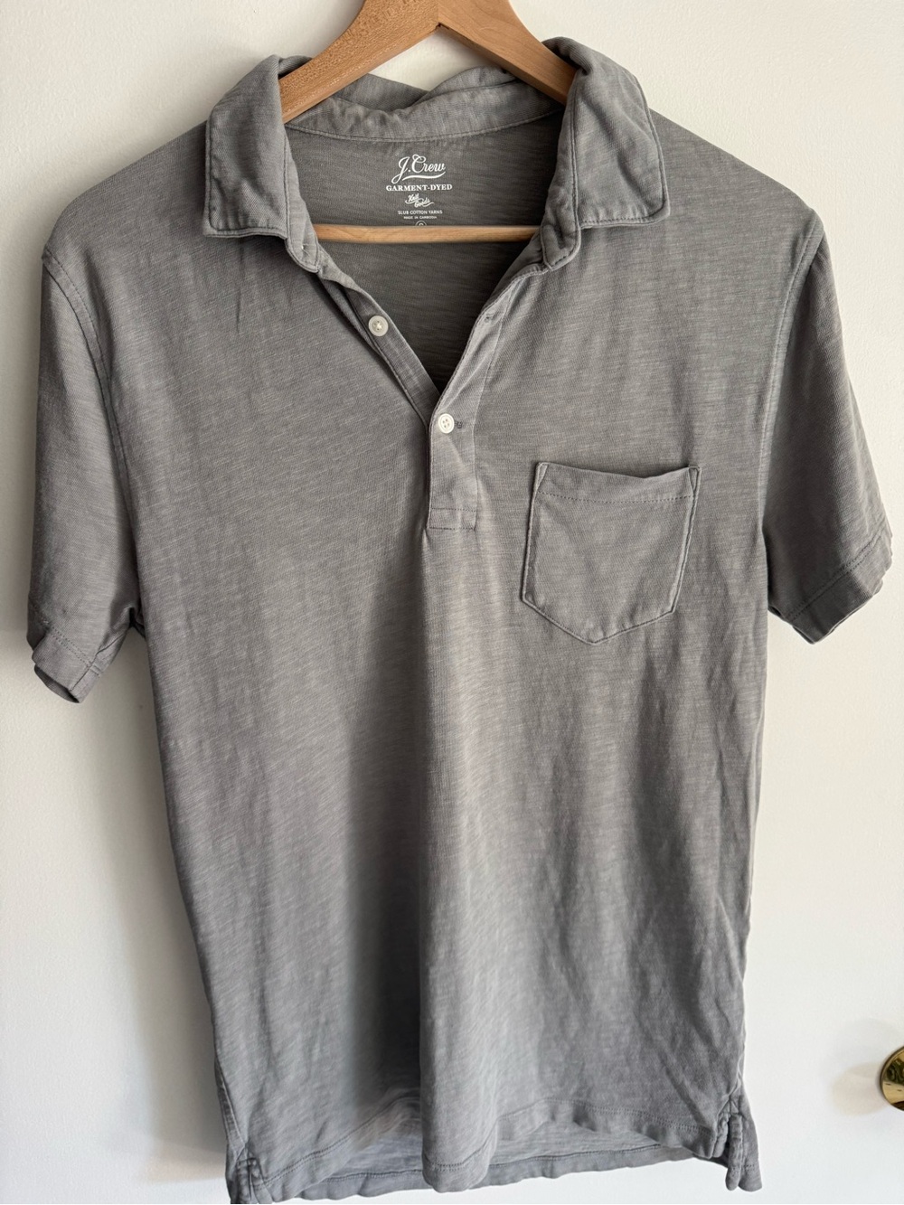 J. Crew Men's Gray Short-Sleeve 100% Cotton Polo with Chest Pocket